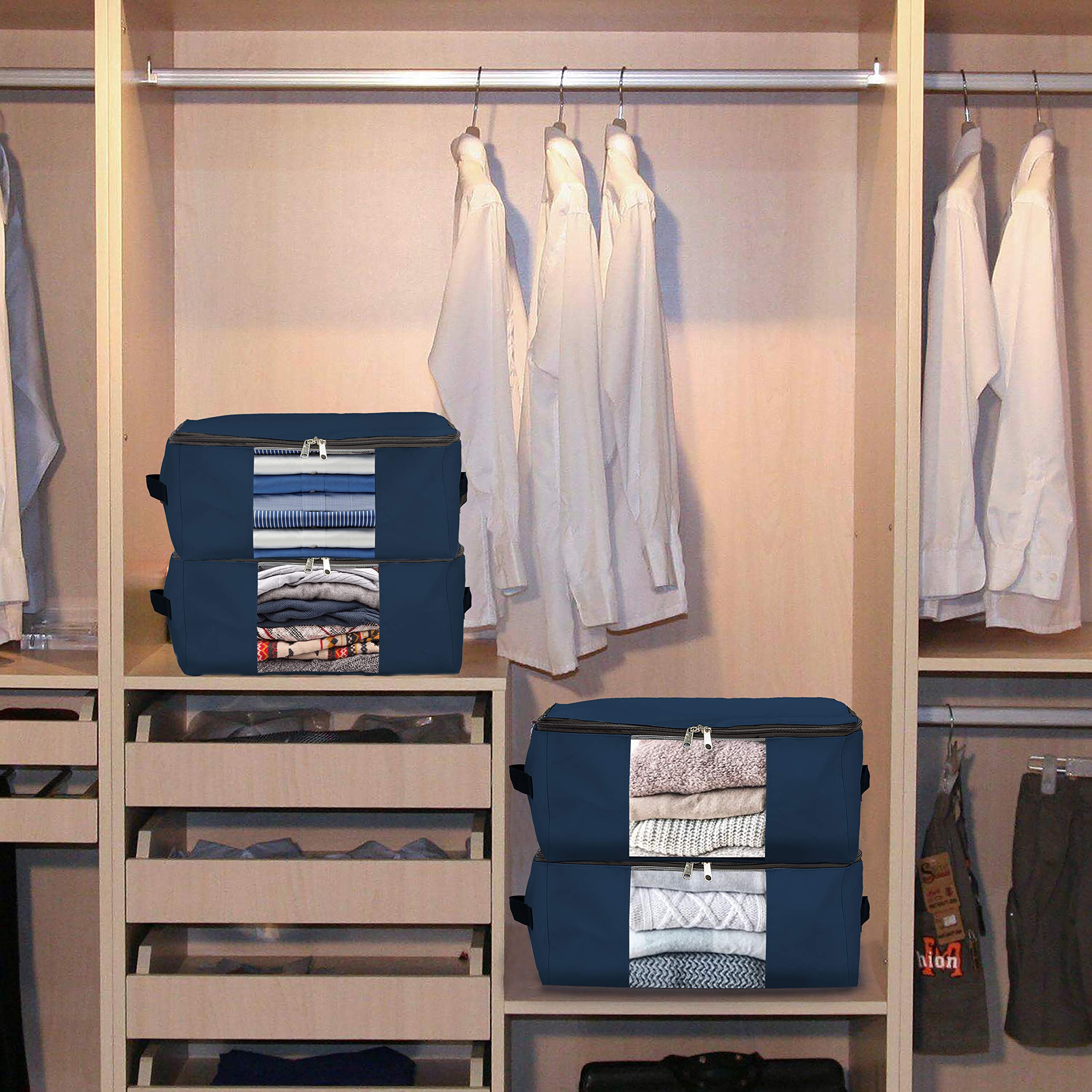 Storage Bag Organizer 12 Oz Pack of 1 - Large Storage Bag with Clear Window & Handle for Clothes, Blankets, Bedrooms & More - Home Organizer Storage Bag Container (18" W x 13" D x 8" H, Blue) - Image 6